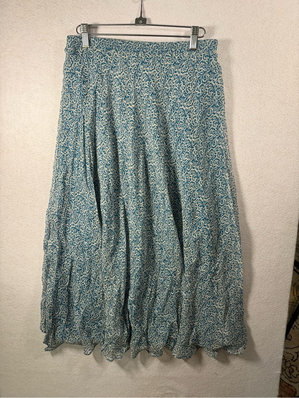 Coldwater Creek Teal and White Paisley Maxi Skirt